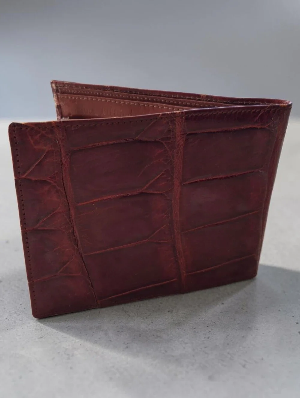 Vintage Italian Genuine Alligator Bifold Wallet Brown Glazed Made in Italy